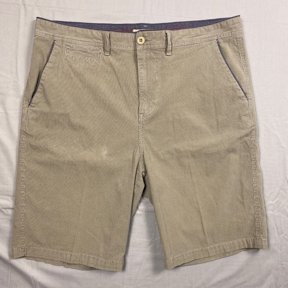 Carbon 2 Cobalt Flat Front Chino Shorts Mens 36 Tan Plaid Cotton Stretch Casual